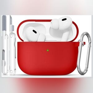 Red Silicone Apple Air Pod Pro Holder With Cleaning Kit